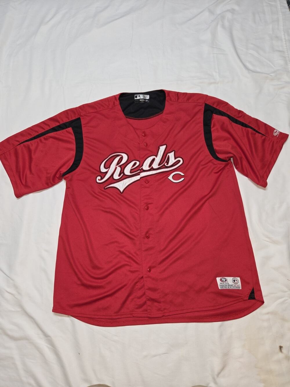 Cincinnati Reds MLB True Fan Red Button Up Baseball Jersey Mens Size 2xl
